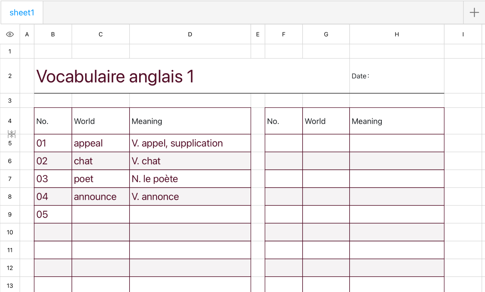 Vocabulaire anglais